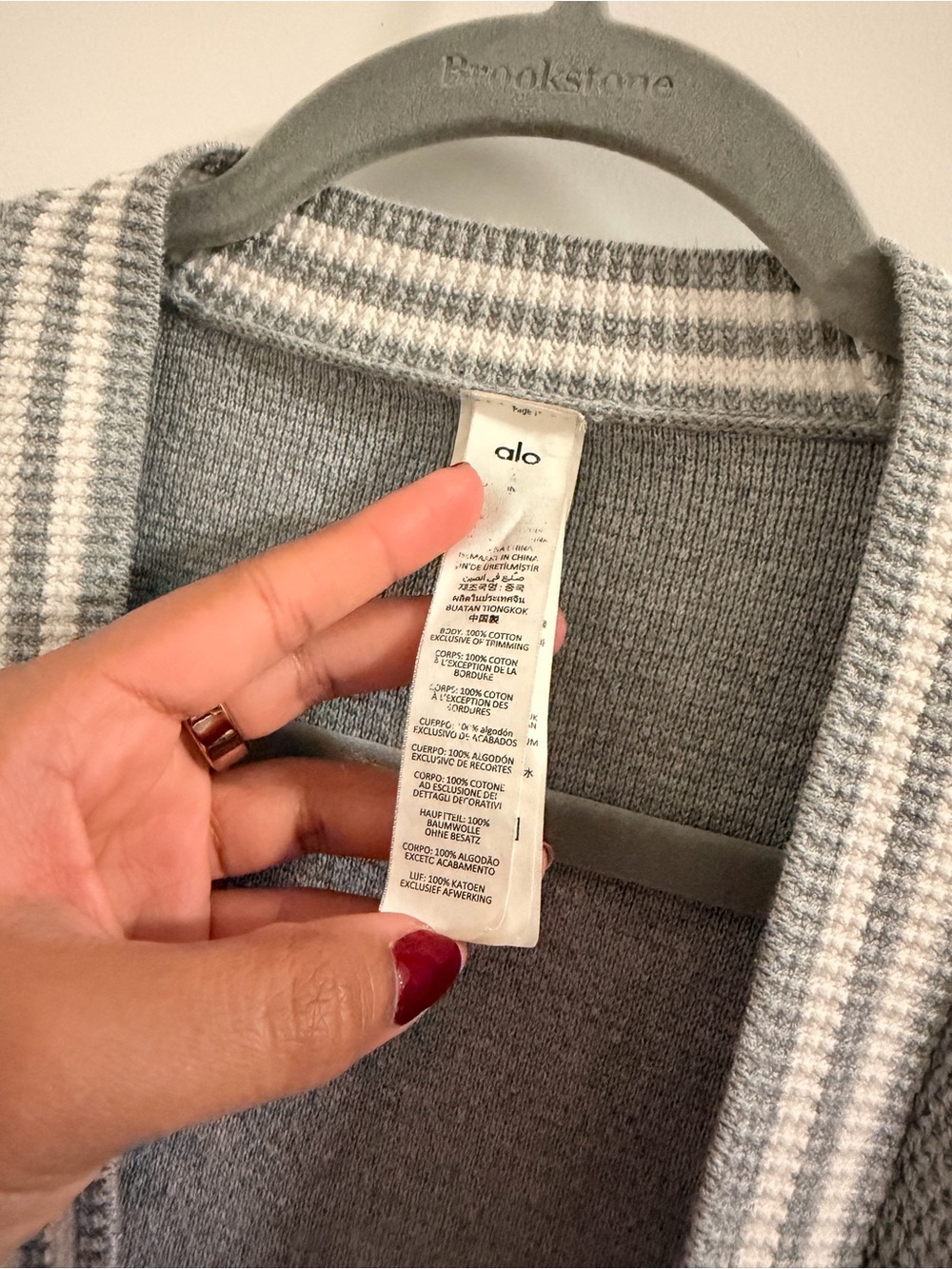 ALO Yoga Tennis Club Sweater- Heather Grey/White - Picture 3 of 6